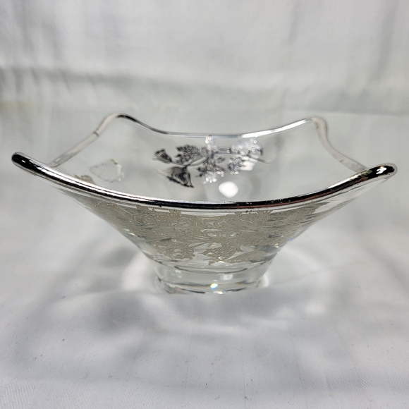 Silver City Glass Co. Sterling Overlay Bowl Dish Flanders Poppies 5.75" Square - Picture 4 of 16